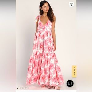 Lulu’s White Pink Floral Maxi Dress. Never been worn. Size medium.
